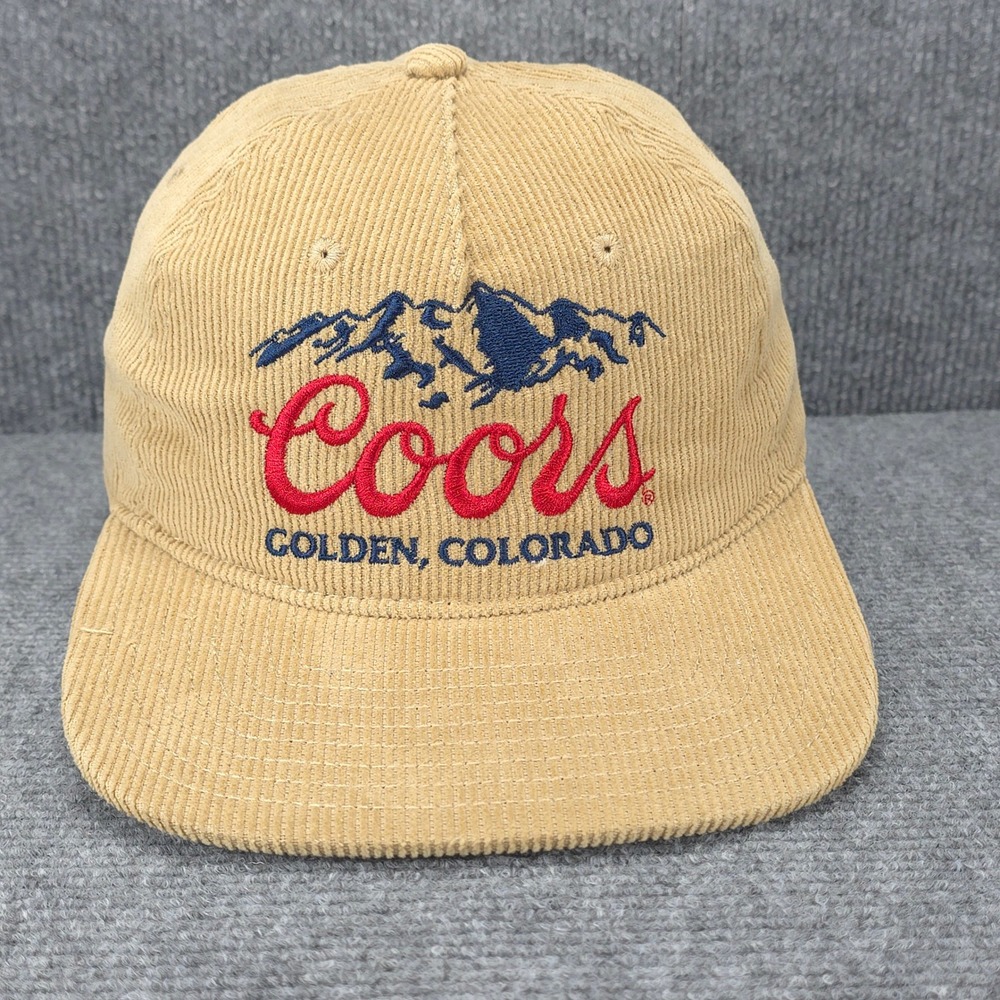 Coors Banquet Hat Mens Tan Corduroy Snapback Golden Colorado Beer Cap